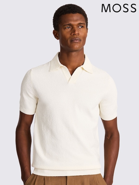 أبيض - MOSS BouclÃ© Skipper Polo Shirt (W25355) | ‏291 د.إ.‏