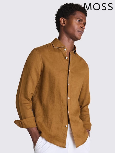MOSS Straw Brown Tailored Fit 100% Linen Shirt (W25359) | €99