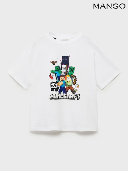 Mango White Minecraft Cotton T-Shirt (W25378) | €18.50