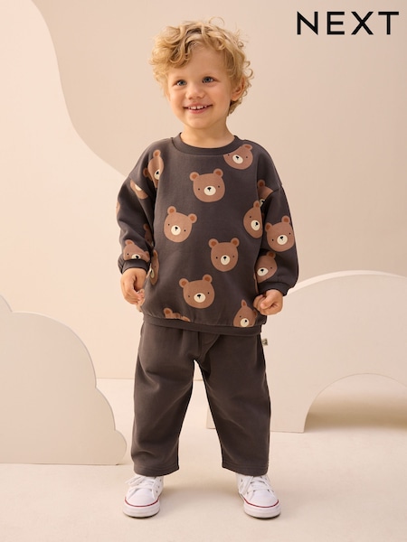 Charcoal Grey Bear All Over Printed Sweatshirt and Joggers Set (3mths-7yrs) (W25436) | 84 QAR - 104 QAR