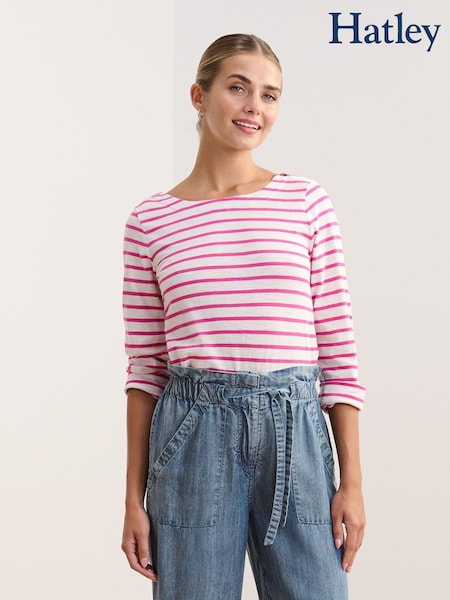 Hatley Pink 100% Cotton Fuchsia Stripes Button Breton T-Shirt (W25457) | 2,103 UAH