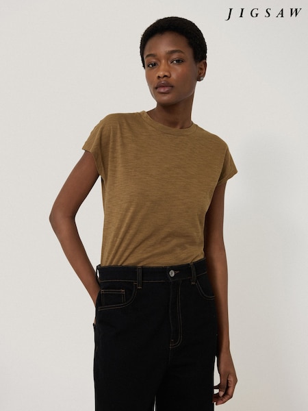 Grün - Jigsaw Harlech Cap Sleeve 100% Cotton Top (W25482) | 64 €