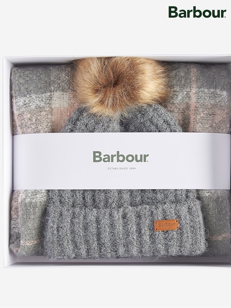 Barbour® Grey Saltburn Pom Beanie Hat & Scarf Gift Box Set (W25577) | €69