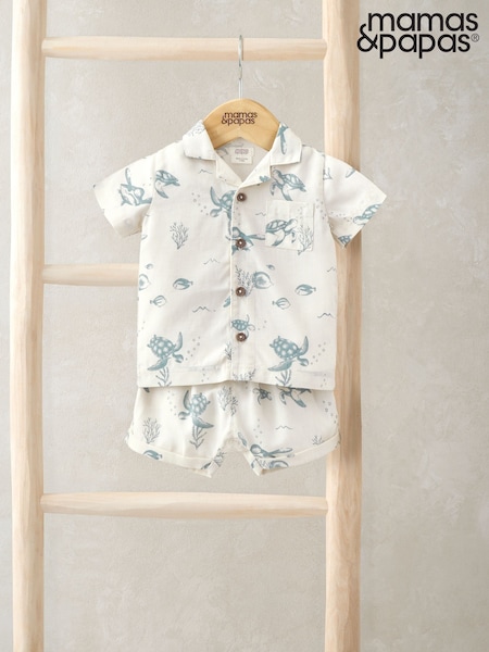 Mamas & Papas White  Turtle Under The Sea Print Shirt & Shorts Set (W25633) | €47