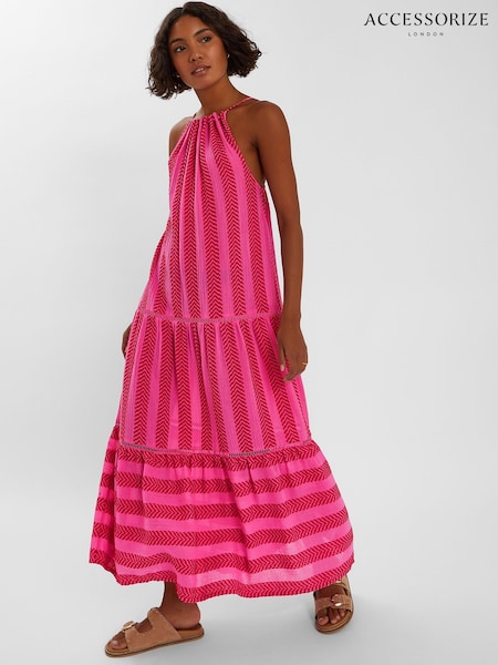 Accessorize Pink Jacquard 100% Cotton Maxi Dress (W25755) | €80