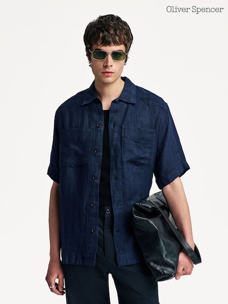 Oliver Spencer Blue Santiago Short Sleeve Arnold Shirt (W25764) | €252