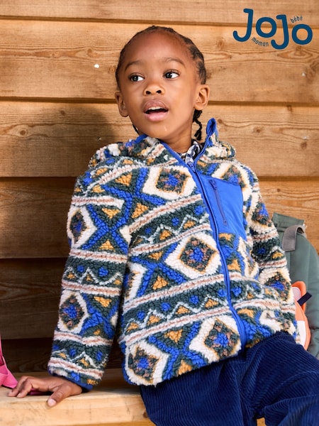 JoJo Maman Bébé Khaki Green Aztec Style Borg Jacket (W25786) | AED186 - AED221