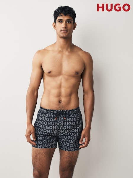 HUGO Black Logo Print Swim Shorts (W25934) | €87