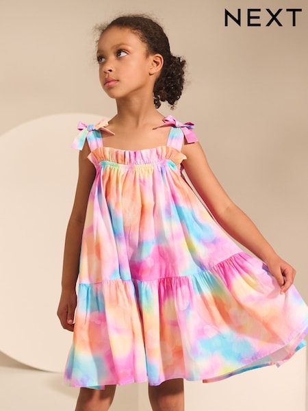 Rainbow Marble Print Bow Strappy Summer Dress (3-16yrs) (W25990) | AED112 - AED142