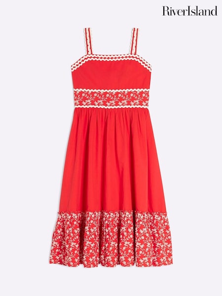 River Island Red Girls Embroidered 100% Cotton Maxi Dress (W25994) | €37
