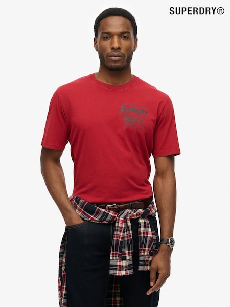 Superdry Red B-Movie Graphic Print 100% Cotton Loose T-Shirt (W26066) | R$ 295
