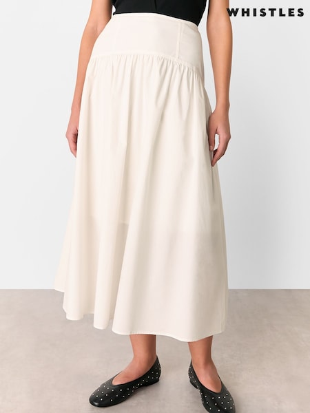 Whistles White 100% Cotton Waisted Midi Skirt (W26150) | AED518