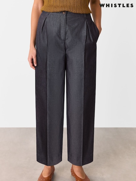 Whistles Blue Barrel Leg 100% Cotton Trousers (W26162) | €138