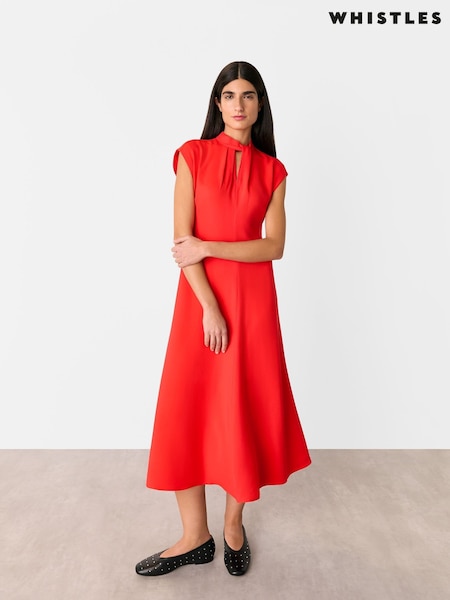 Whistles Red Twist Neck Crepe Midi Dress (W26164) | €285
