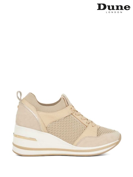 Dune London Brown Wide Fit Eiline 2 Side Zip Wedge Trainers (W26165) | €156