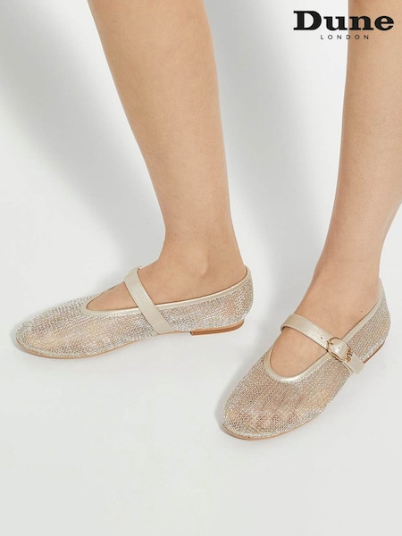 Dune London Gold Headline Mary Jane Woven Ballet Shoes (W26175) | €113
