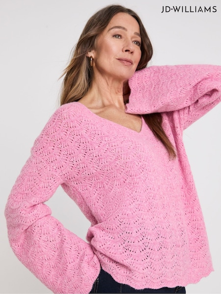 JD Williams Pink Flute Sleeve Pointelle Jumper (W26227) | €46