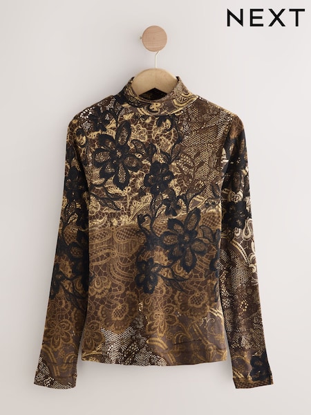 Brown/Black Ribbed High Neck Long Sleeve T-Shirt (W26237) | €20