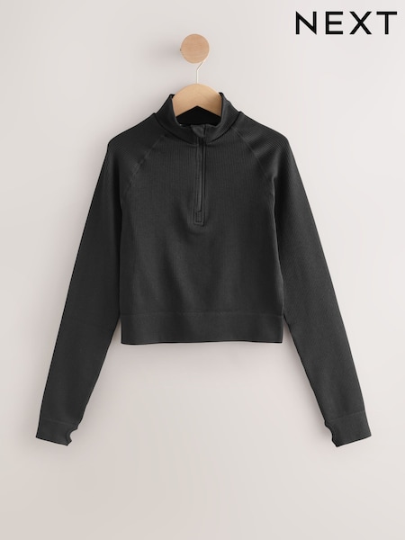 črna - Ribbed Zip-Up Long Sleeve Top (W26306) | € 28