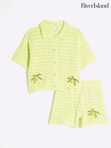 River Island Girls Revere Palm Tree Shirt & Short Set (W26314) | ‏204 د.إ.‏