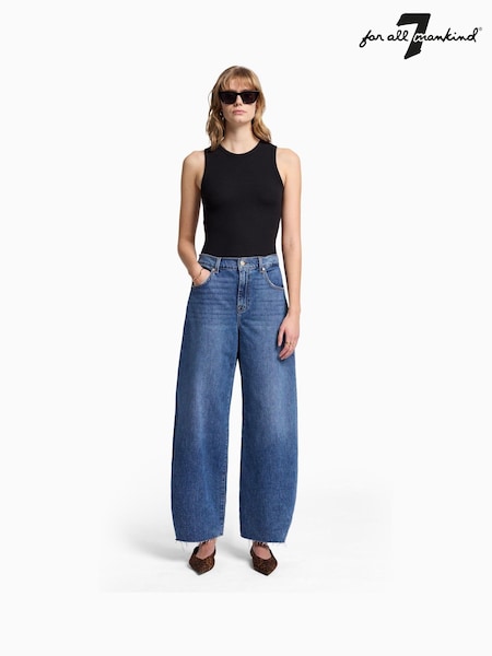 7 For All Mankind Blue Bonnie Curvilinear Santa Cruz Jeans With Raw Cut (W26327) | AED1,136