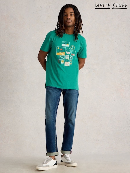 White Stuff Green Travel Graphic 100% Cotton T-Shirt (W26341) | 171 QAR