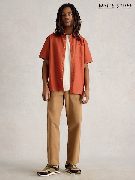 White Stuff Tan Brown Ely Linen Cotton Shirt (W26342) | €69