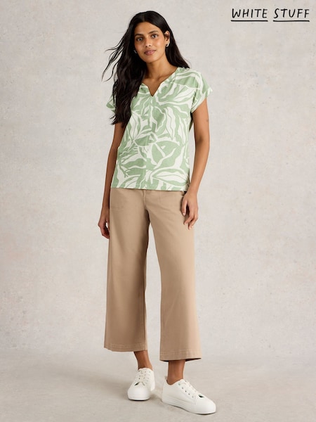 White Stuff Green Nelly Notch Neck 100% Cotton T-Shirt (W26367) | R$ 290