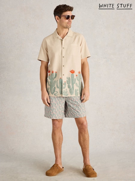 White Stuff Natural Cactus Print Volley Swim Shorts (W26372) | SGD 85