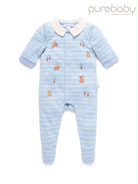 Purebaby Blue Stripe Bunny Sleepsuit (W26376) | €37
