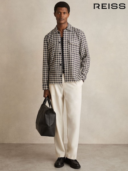 Reiss Navy/White Ribona Woven Check Twin-Pocket Overshirt (W26407) | €185