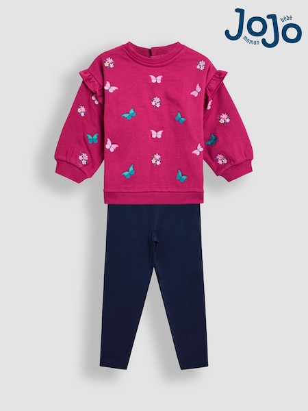 JoJo Maman Bébé Purple Butterfly Embroidered Sweatshirt & Legging Set (W26421) | €50 - €60