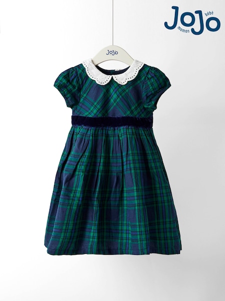 JoJo Maman Bébé Green Check Party Dress With Broderie Collar (W26429) | €53 - €61