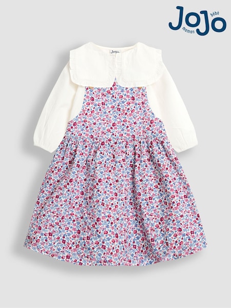 JoJo Maman Bébé Cream Ditsy Floral Cord Pinafore Dress & Top Set (W26435) | R$ 295 - R$ 355