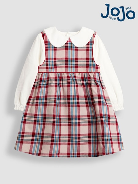 JoJo Maman Bébé Red Check Dress & Peter Pan Collar Top Set (W26444) | 148 QAR - 178 QAR