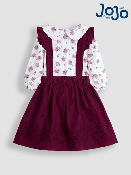 JoJo Maman Bébé Burgundy Embroidered Cord Skirt & Blouse Set (W26447) | AED186 - AED221