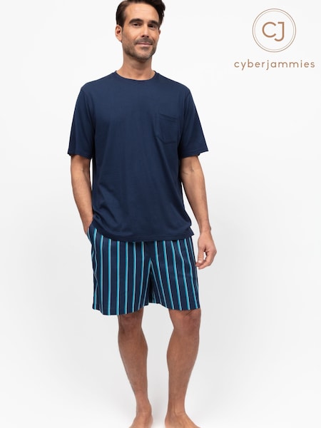 Cyberjammies Blue Mens Check Pyjamas Shorts and Solid 100% Cotton Jersey T-Shirt (W26458) | AZN 100