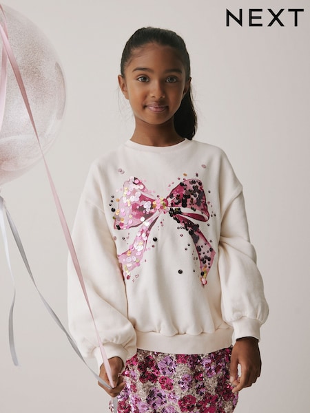 Ecru Bow Sequin Sweatshirt (3-16yrs) (W26476) | €17.50 - €24