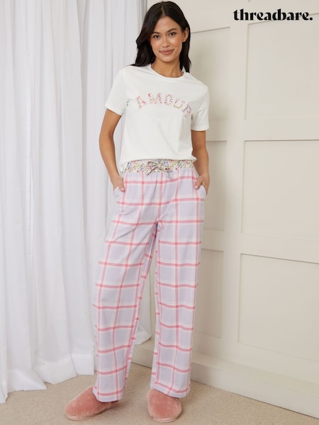 Threadbare Pink Check 100% Cotton Appliqué Pyjamas Set (W26506) | €41