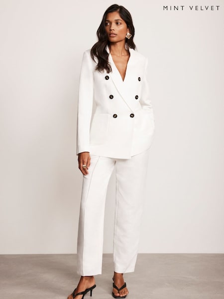 Mint Velvet White Linen Blend Barrel Trousers (W26513) | €159