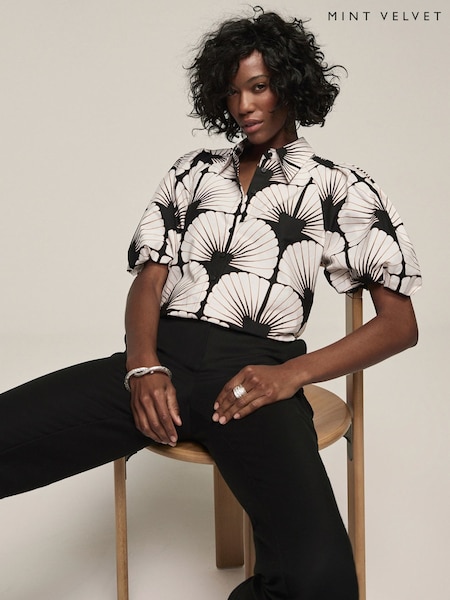 Mint Velvet Black 100% Cotton Shell Print Shirt (W26523) | €113