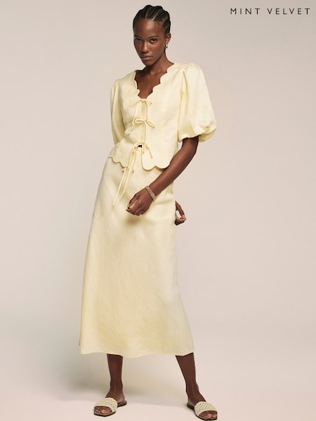 Mint Velvet Yellow 100% Linen Maxi Skirt (W26528) | €130