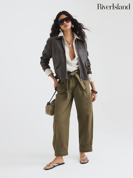 River Island Belted Barrel Leg 100% Cotton Trousers (W26538) | 47 €