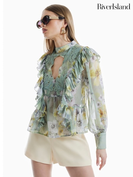 River Island Long Sleeve Ruffled Floral Blouse (W26547) | €95