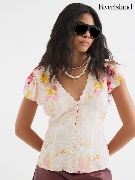 River Island Floral Print Angel Sleeve Blouse (W26556) | 238 LEI