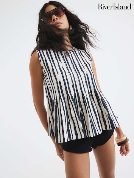 River Island Pleated Stripe 100% Cotton Shell Top (W26561) | €50