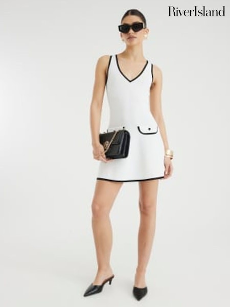 River Island White Contast Mini Shift Dress (W26564) | ₪262