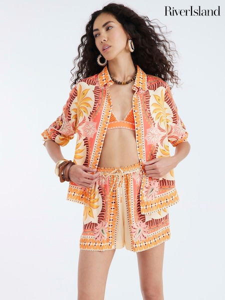 River Island Orange Long Sleeve Scarf Print Shirt (W26566) | 2,523 UAH