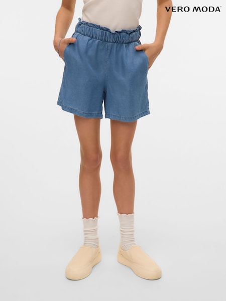 VERO MODA Blue High Rise Lightweight Denim Frill Shorts (W26593) | €37