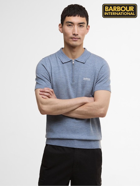 Barbour® International Blue Mouline Knitted Polo Shirt (W26691) | €127.50
